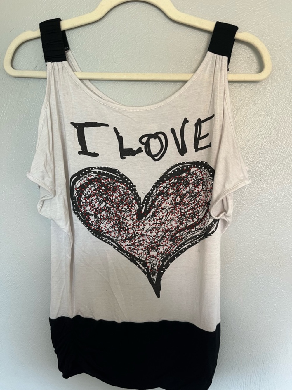Ocasion White Love Heart Cold Shoulder Tunic Top Size Medium Boho